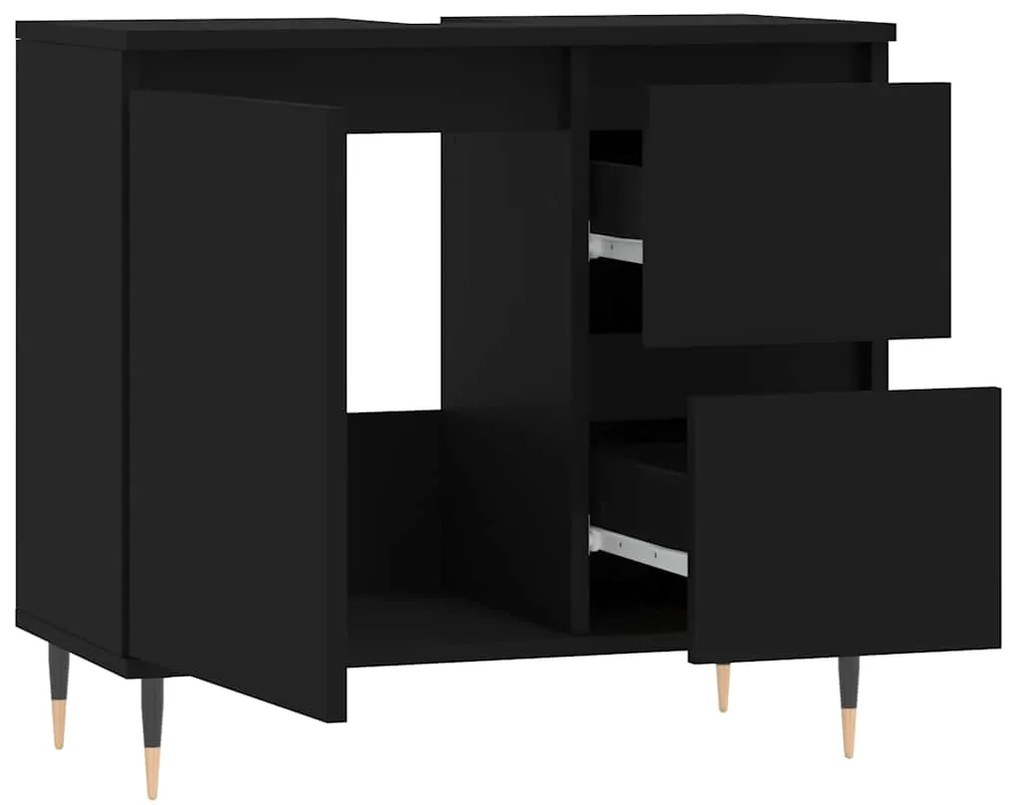 Armário de casa de banho 65x33x60cm derivados de madeira preto