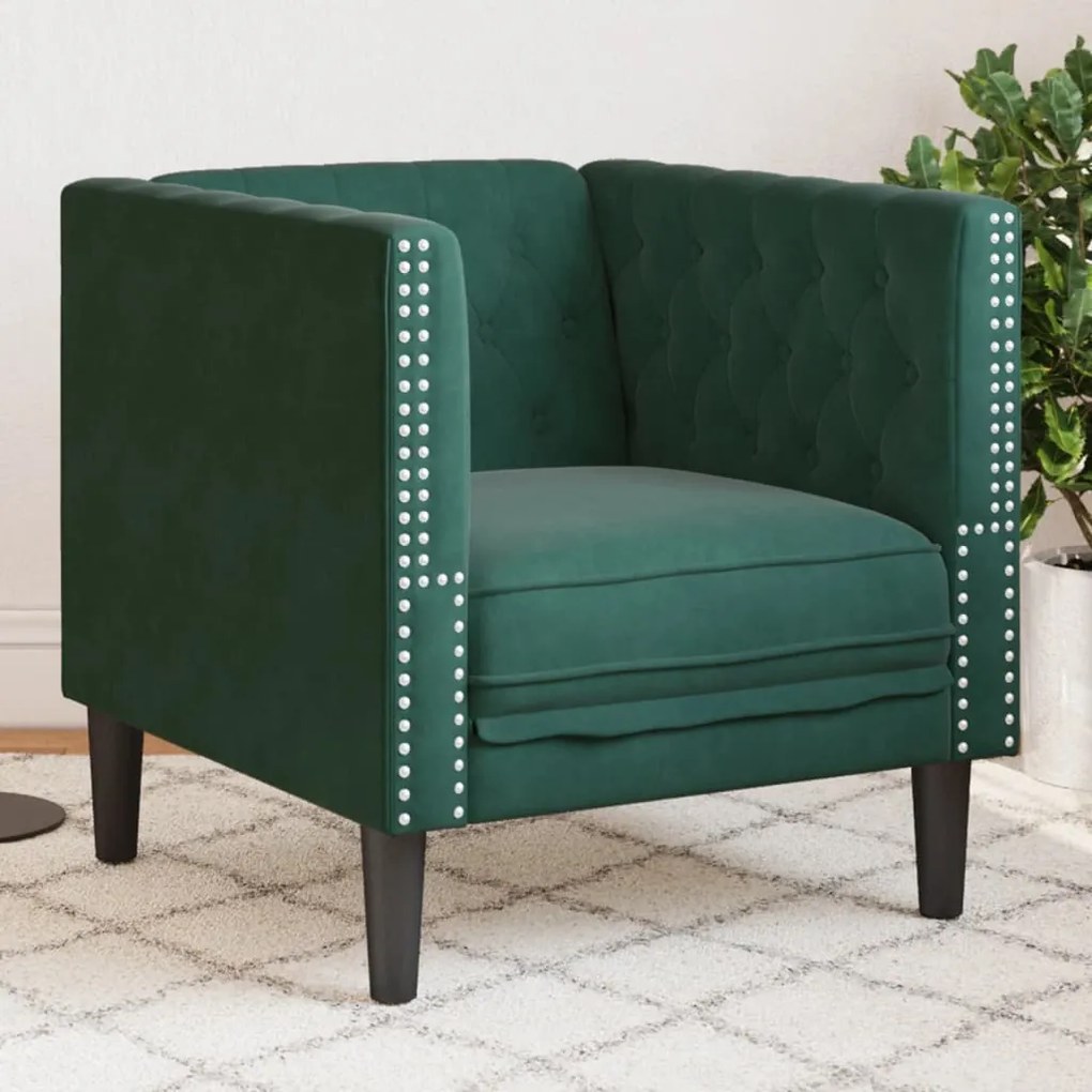 vidaXL Sofá chesterfield veludo verde-escuro