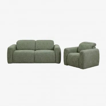 Conjunto De Sala Com Sofá Reclinável E Elétrico De 2 Lugares E Poltrona Estofada Peggy Bouclé Verde Sálvia - Sklum