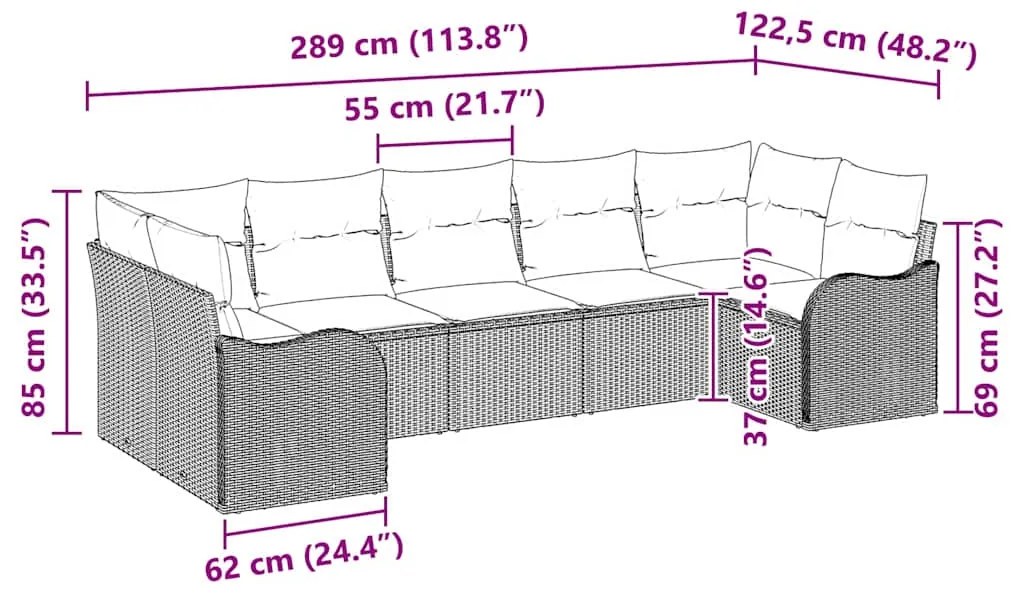 Conjunto de Sofá de Jardim com 7 Peças e Almofadas Bege em Rattan Sint