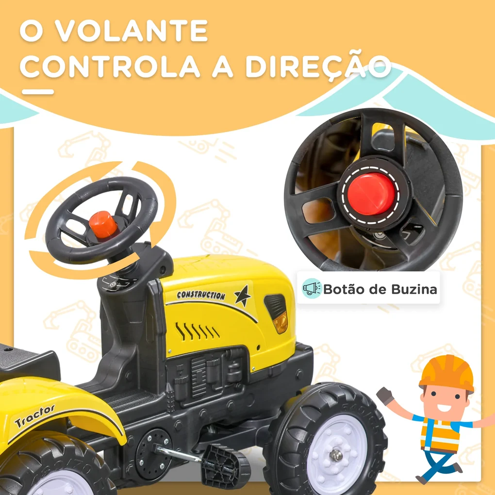 HOMCOM Trator a Pedal para Crianças acima de 3 Anos Trator