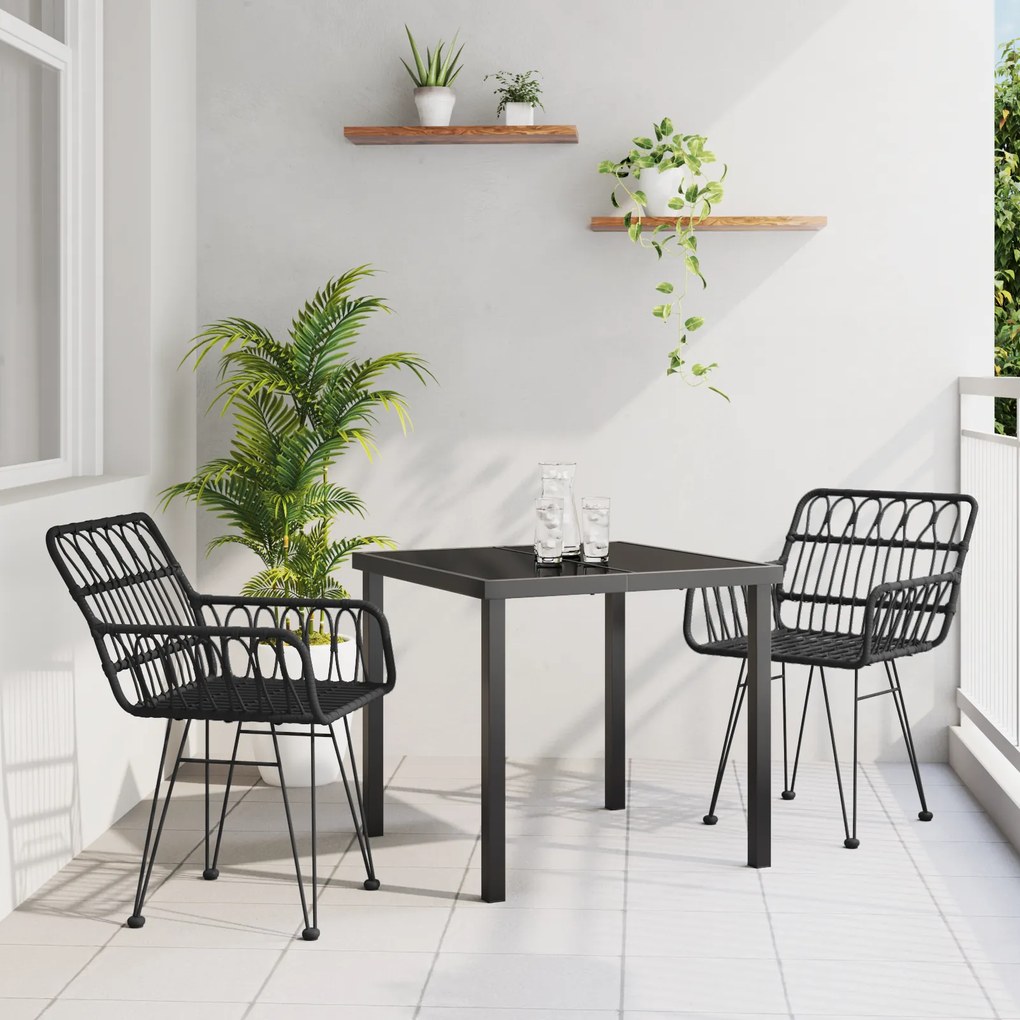 Conjunto de Jantar Jardim 3 Peças Preto Poliéster Rattan