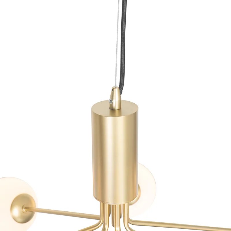 Moderno candeeiro suspenso dourado com vidro opalino 7 luzes - Coby Art Deco