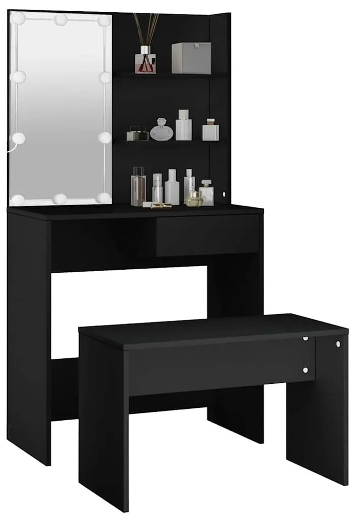 Conjunto de toucador com luzes LED derivados de madeira preto