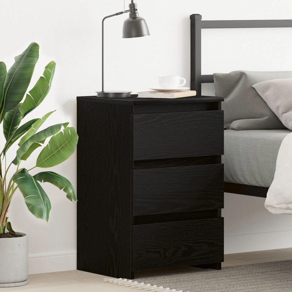 Criado-mudo vidaXL Preto Carvalho 40x35x62,5 cm em Madeira engenheirad