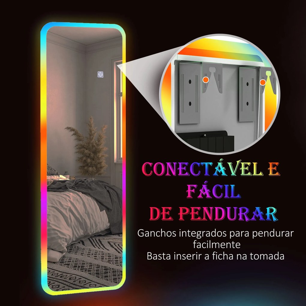 HOMCOM Espelho de Corpo Inteiro com Luzes LED 120x40 cm Espelho de Par