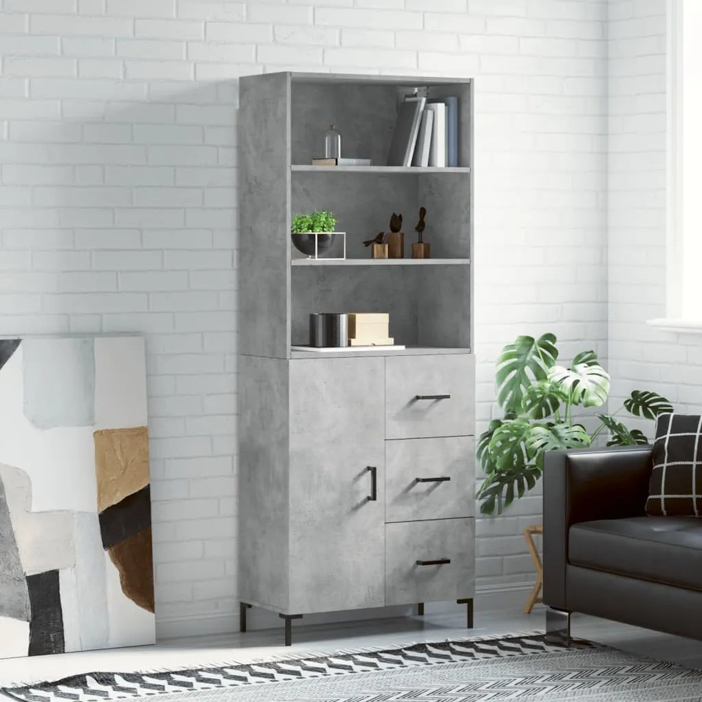 vidaXL Armário alto 69,5x34x180 cm derivados de madeira cinza cimento