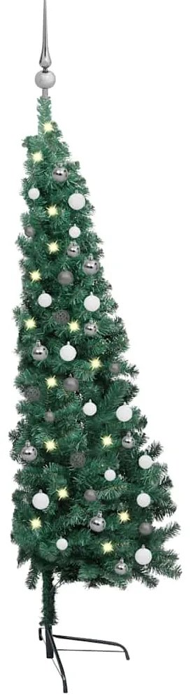 Meia árvore Natal artificial pré-iluminada c/ bolas verde