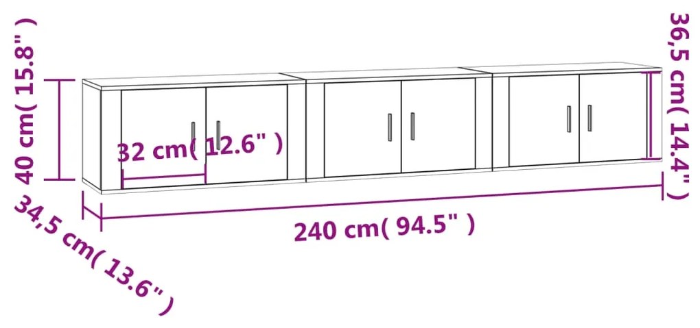 Móveis de TV de parede 3 pcs 80x34,5x40 cm cinzento cimento