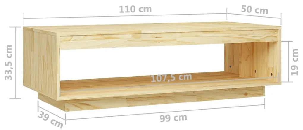 Mesa de centro 110x50x33,5 cm madeira de pinho maciça