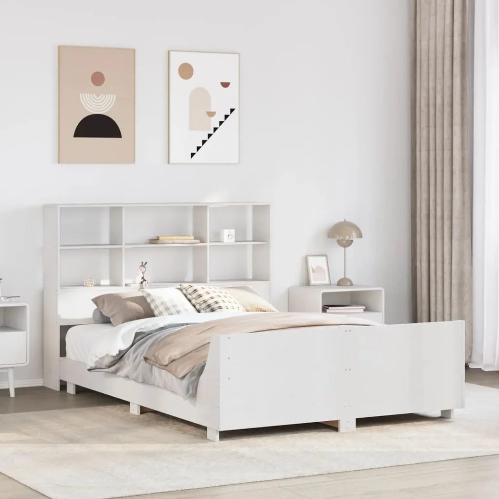 Cama sem colchão 140x190 cm madeira de pinho maciça branco