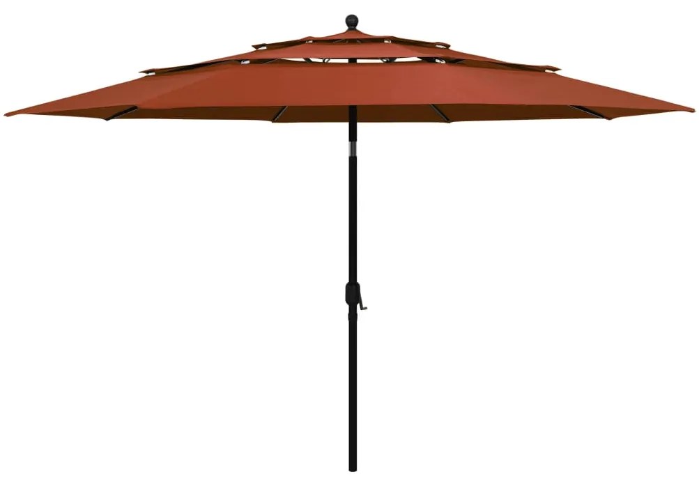 vidaXL Guarda-sol jardim 3 camadas c/ poste alumínio 3,5 m terracotta