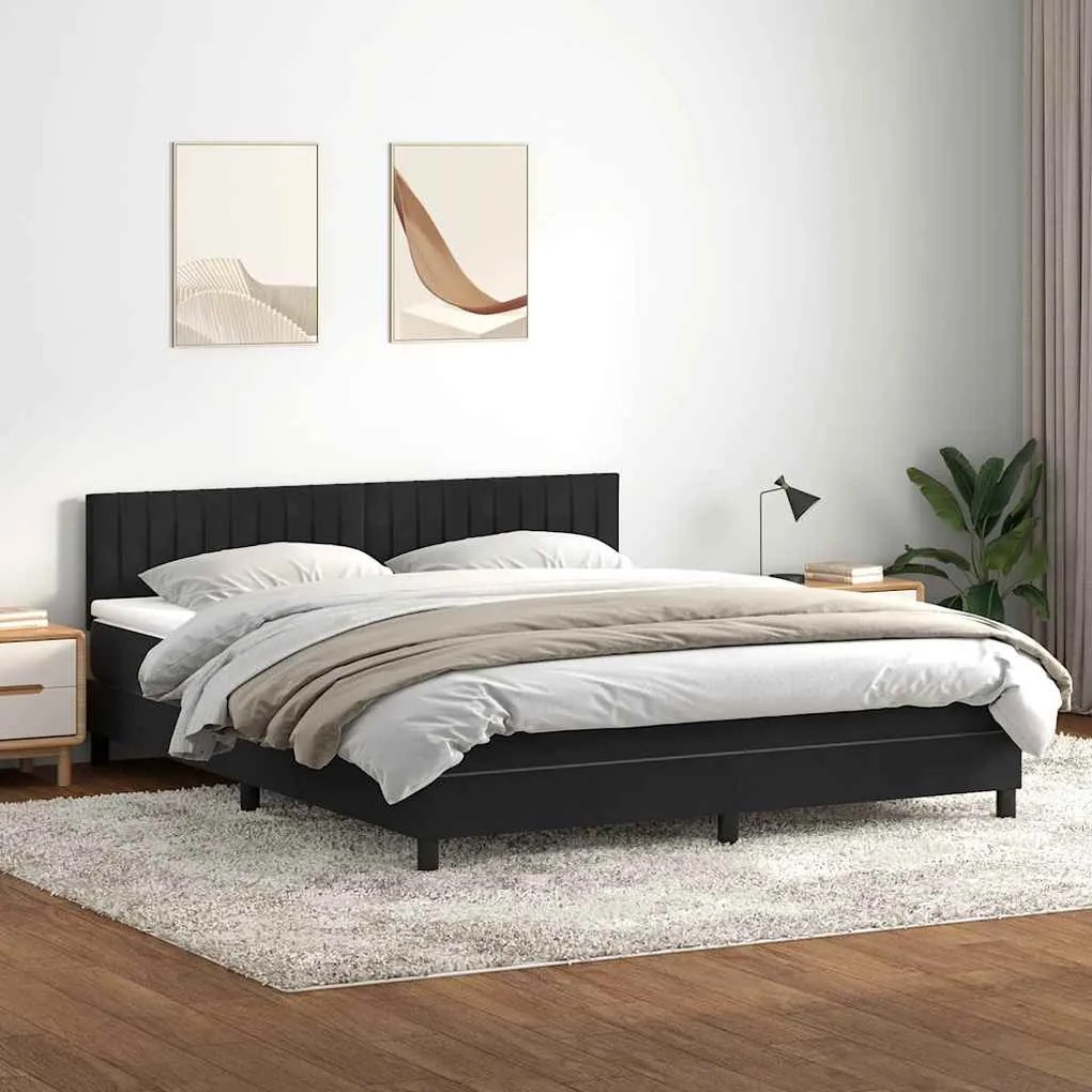 vidaXL Cama box spring c/ colchão e LED 180x210 cm veludo preto