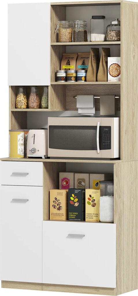 Armário Alto de Cozinha, 80 x 35 x 180 cm, Prateleiras Reguláveis, Branco
