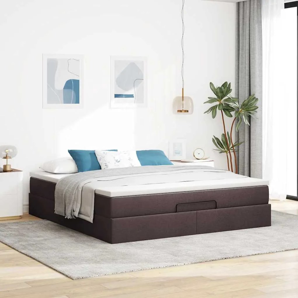 Estrutura de cama otomana com colchão 180x200cm castanho escuro