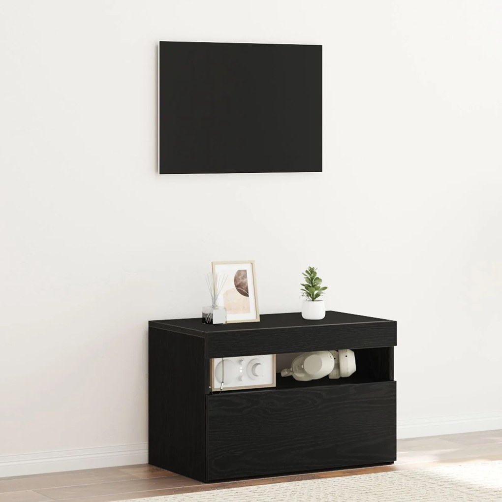Móvel de TV vidaXL com Luzes LED Carvalho Preto 60x35x40 cm em Madeira