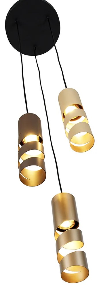 Candeeiro suspenso moderno preto com taupe e bege 3-luzes - Stream Moderno