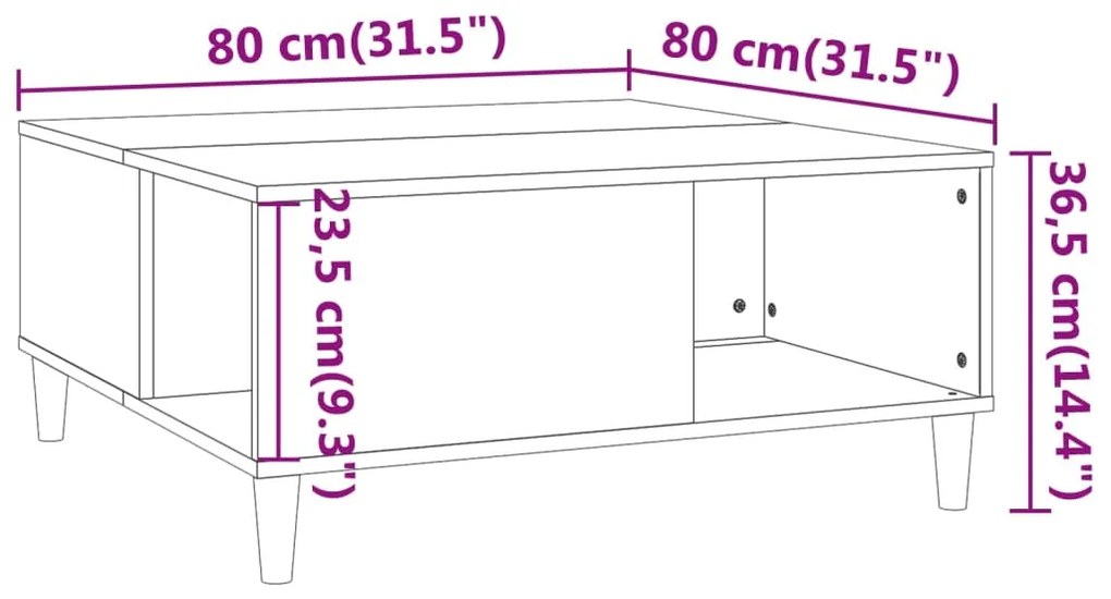 Mesa de centro 80x80x36,5 cm derivados madeira branco brilhante