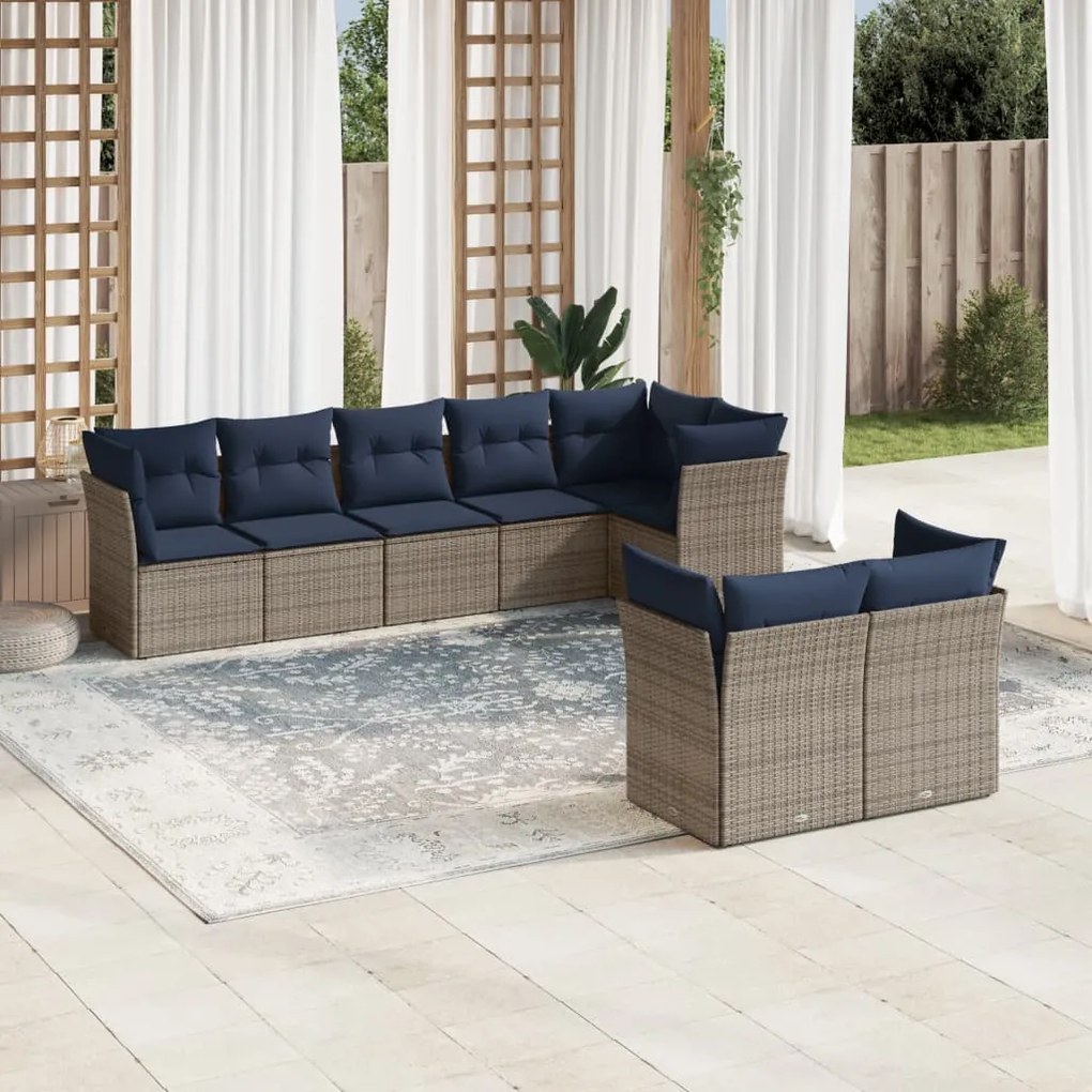 vidaXL 8 pcs conjunto sofás p/ jardim c/ almofadões vime PE cinzento
