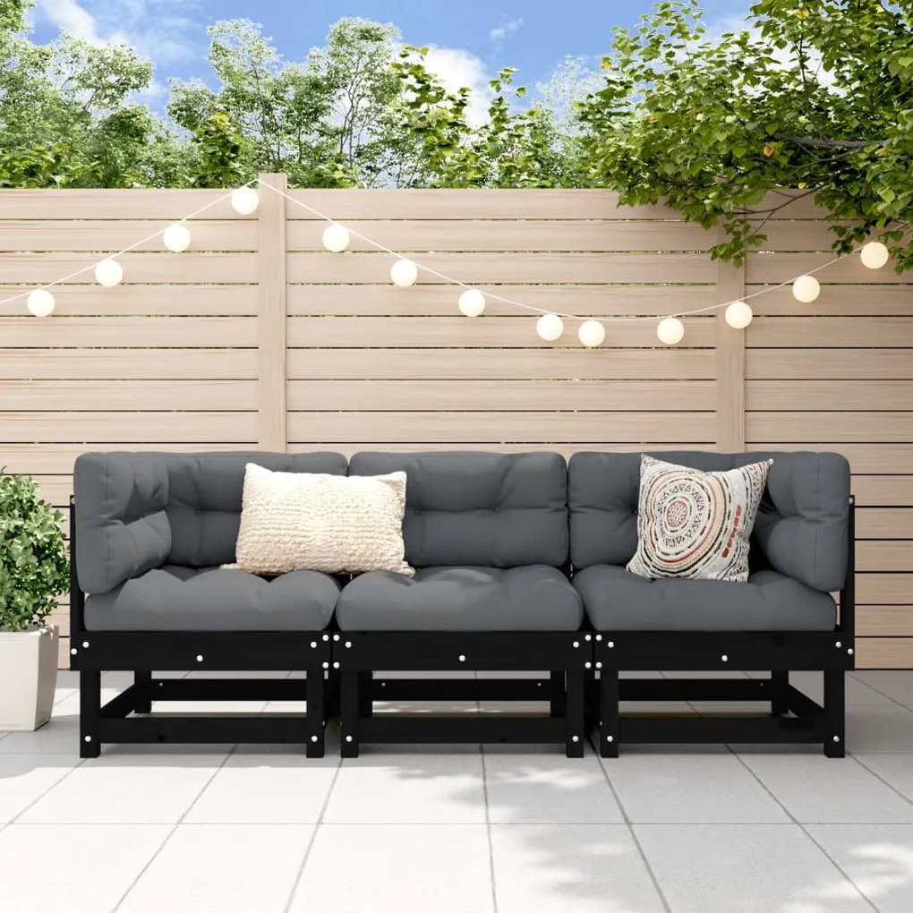 vidaXL 3 pcs conjunto lounge de jardim madeira de pinho maciça preto