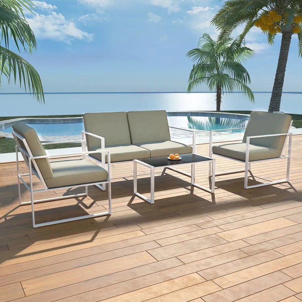 42863 vidaXL 4 pcs conjunto lounge de jardim c/ almofadões aço branco