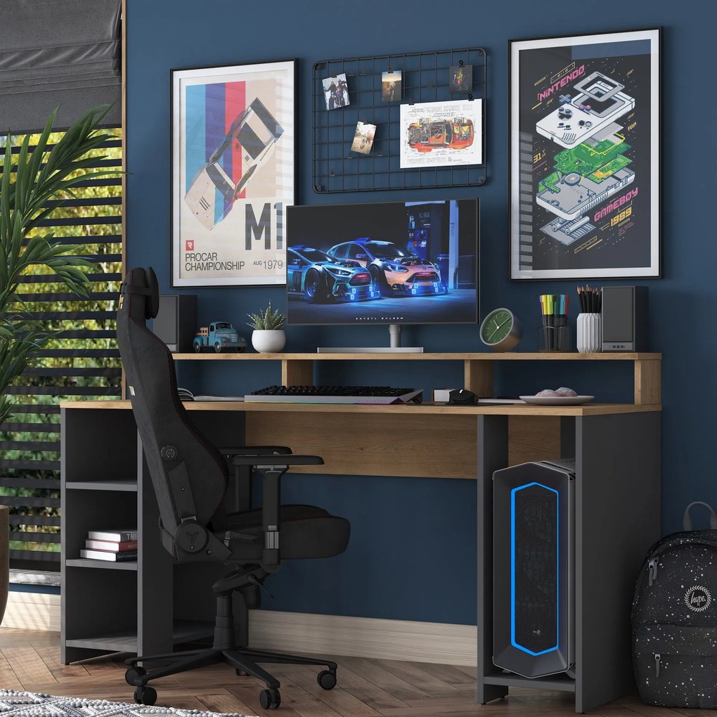 Secretária HA110 – Nogueira e Antracite – 160 cm x 89,5 cm x 55 cm