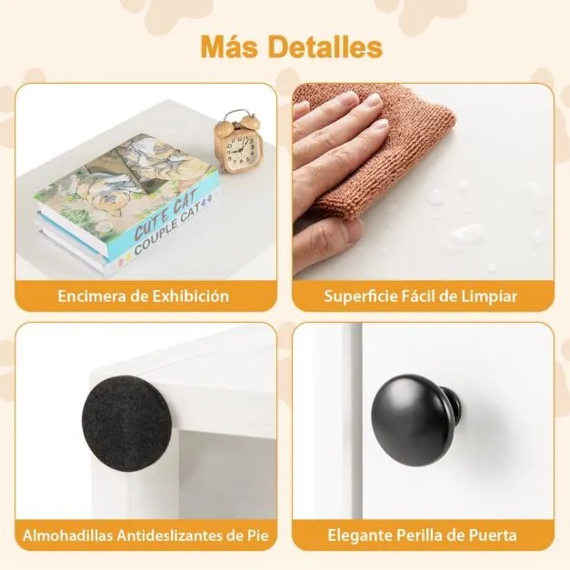 Armário para caixa de areia (não incluida) para gatos com lavatório oculto e mesinha de cabeceira lateral 51 x 47 x 57 cm Branco