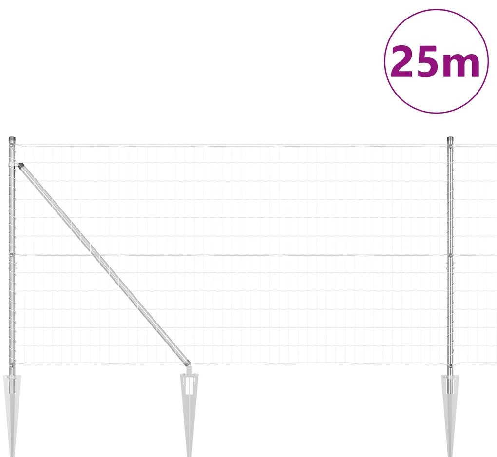Cerca Euro com 13 Postes Espigados 1.2x25 m de Aço Galvanizado