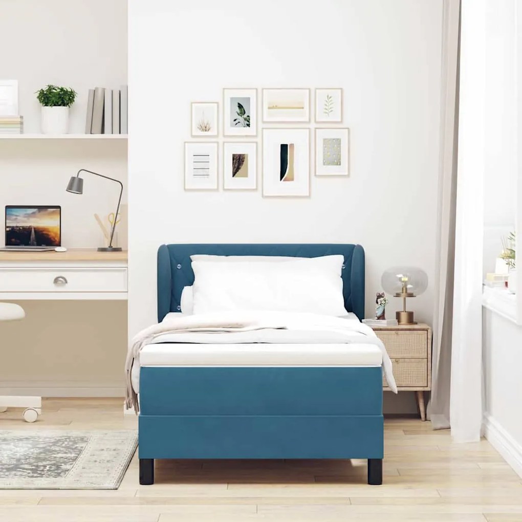 Cama Box Spring com Colchão Azul Escuro 90x190 cm em Veludo