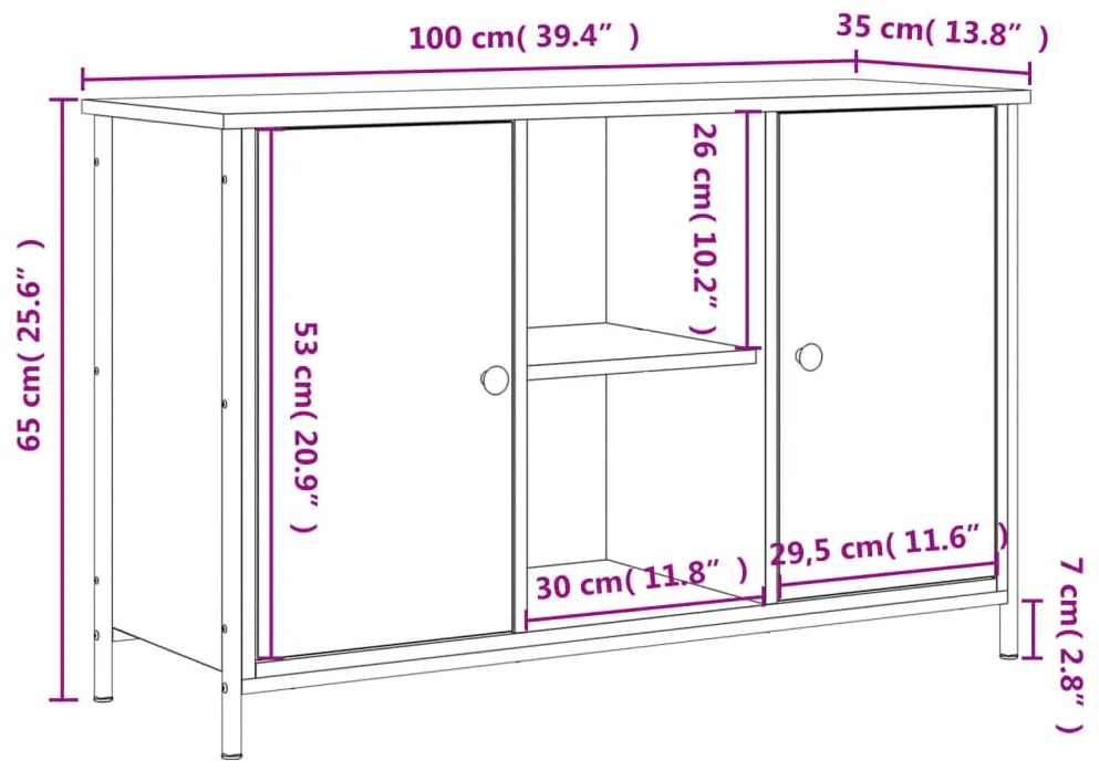 Móvel de TV 100x35x65 cm derivados de madeira preto