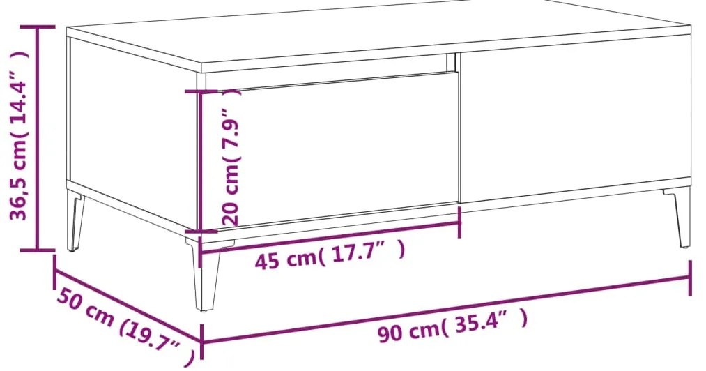Mesa de centro 90x50x36,5 cm derivados madeira carvalho fumado