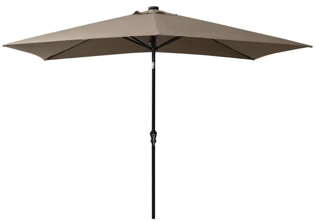 Guarda-sol de jardim c/ LED/poste de aço 2x3m cinza-acastanhado