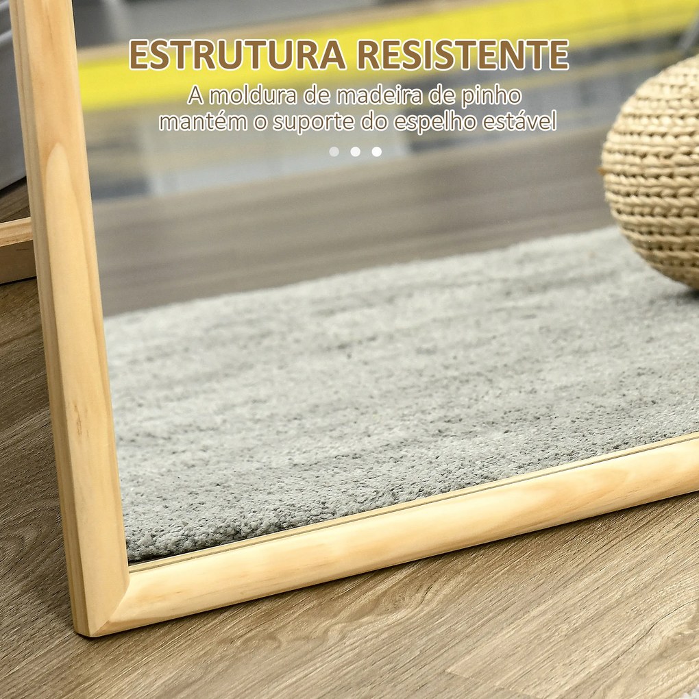 HOMCOM Espelho de Pé de Madeira Espelho de Corpo Inteiro com Suporte para Sala de Estar Dormitório Camarim Entrada Corredor Estilo Moderno 150x46x43cm Madeira