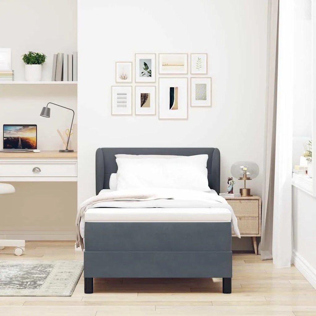Cama Box com Colchão vidaXL Cinza Escuro 90x190 cm em Veludo