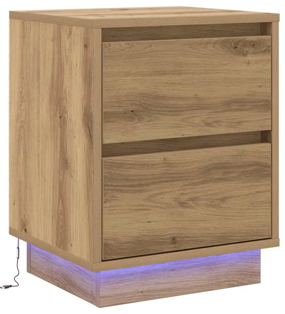 Criados-mudos com Luzes LED 2 pcs Carvalho Artesanal 39x34.5x50 cm