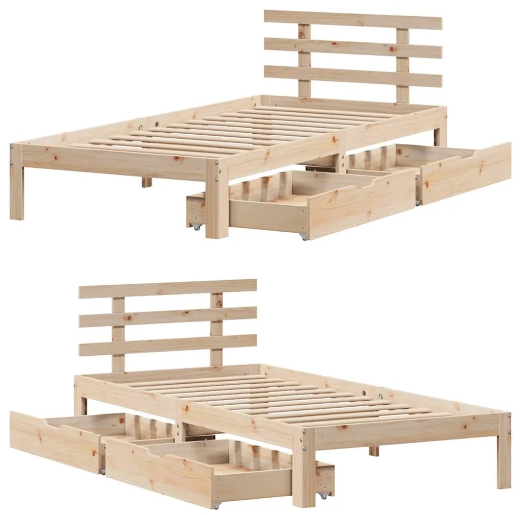 Estrutura de cama c/ gavetas 100x200 cm madeira de pinho maciça