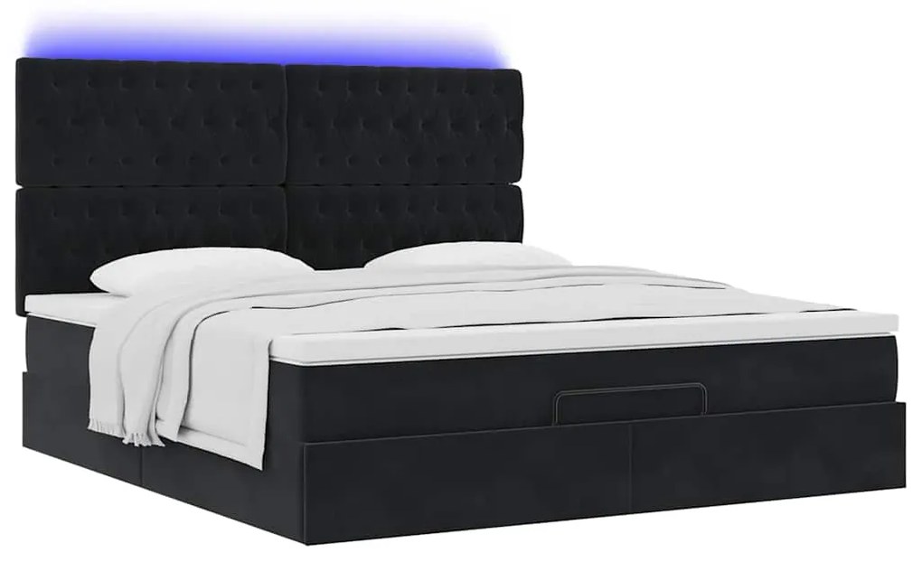 Estrutura de cama otomana com colchões 160x200 cm veludo preto