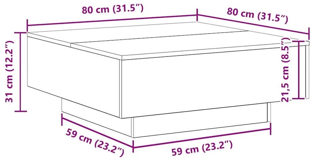 Mesa de Centro vidaXL Preta em Carvalho 80x80x31 cm em Madeira Revesti