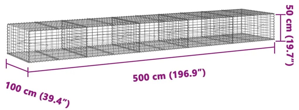 Cesto gabião com cobertura 500x100x50 cm ferro galvanizado