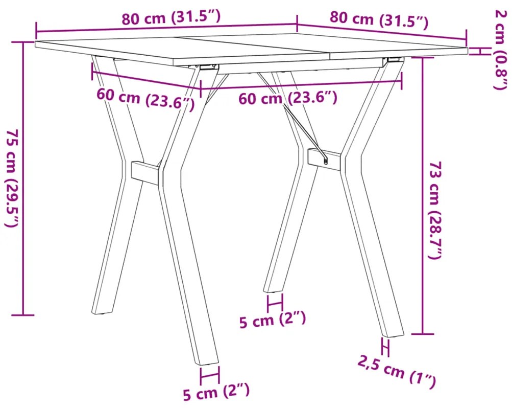 Mesa de jantar estrutura em Y 80x80x75 cm pinho e aço