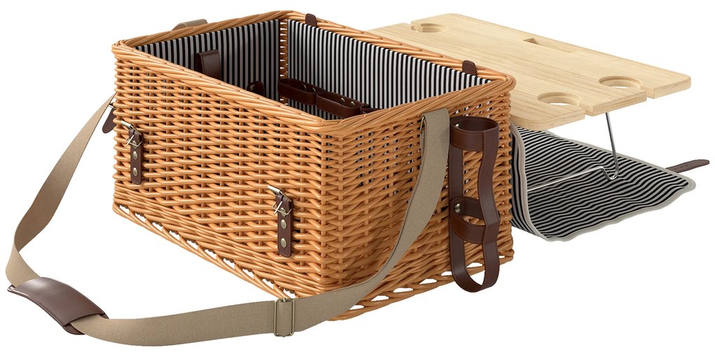 Outsunny Cesta de Piquenique para 4 Pessoas com Toalha de Mesa e Abridor de Garrafas em Vime 51x33x25 cm Marrom Claro | Aosom Portugal