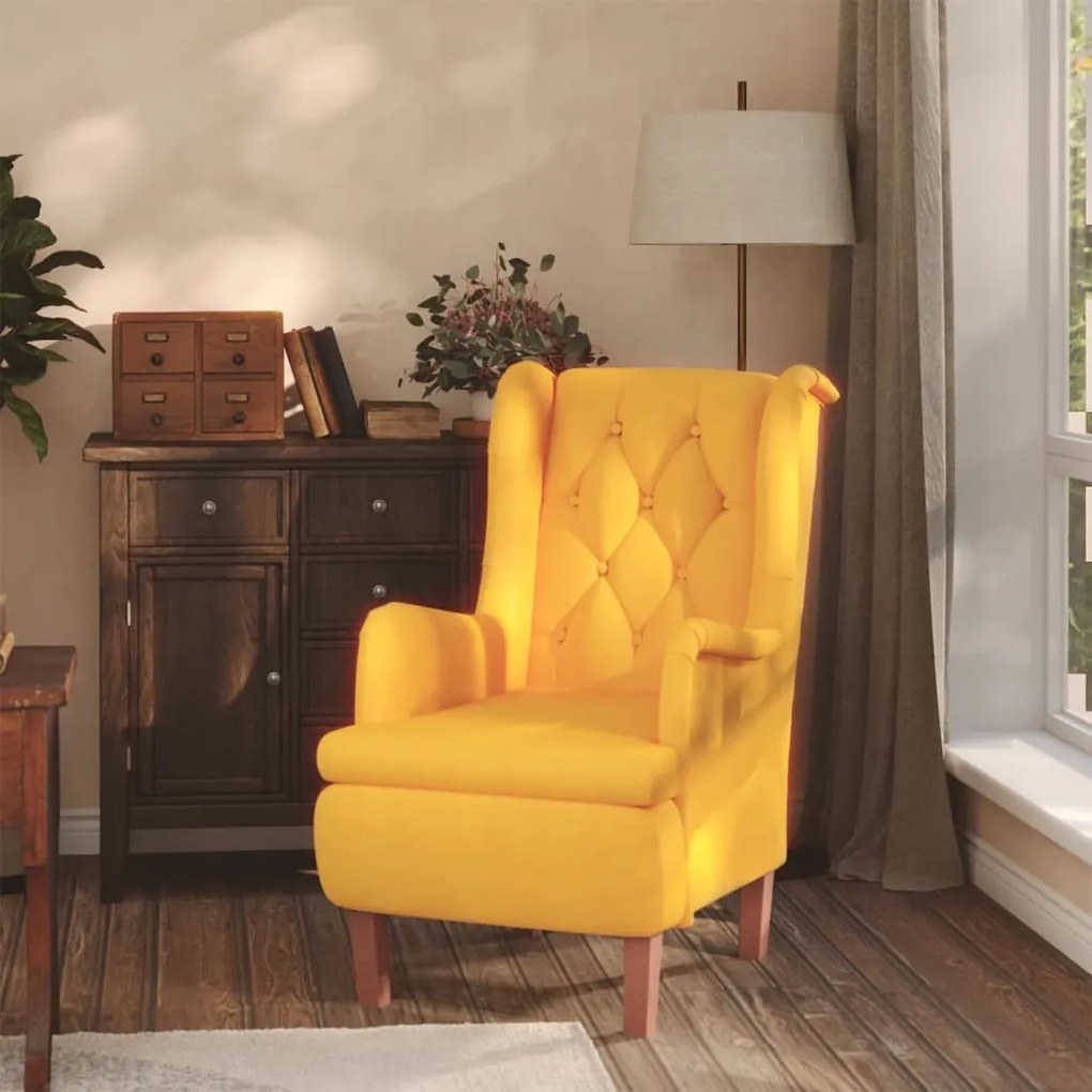 vidaXL Poltrona c/ pés em madeira de seringueira maciça veludo amarelo