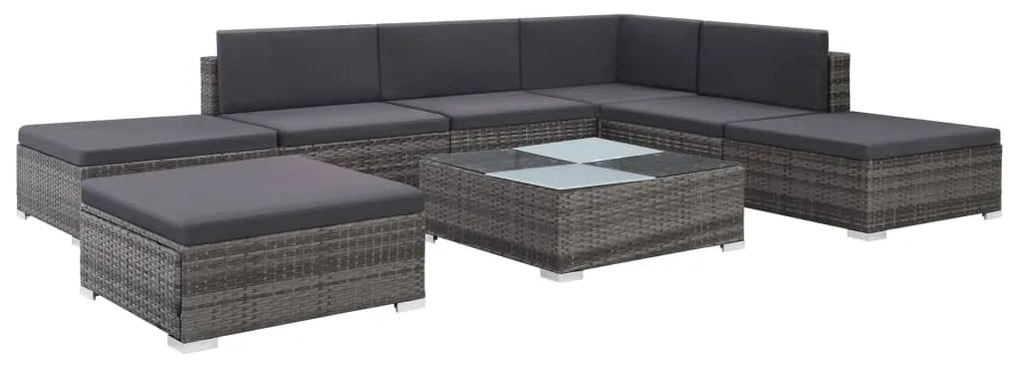 vidaXL 8 pcs conjunto lounge de jardim c/ almofadões vime PE cinzento