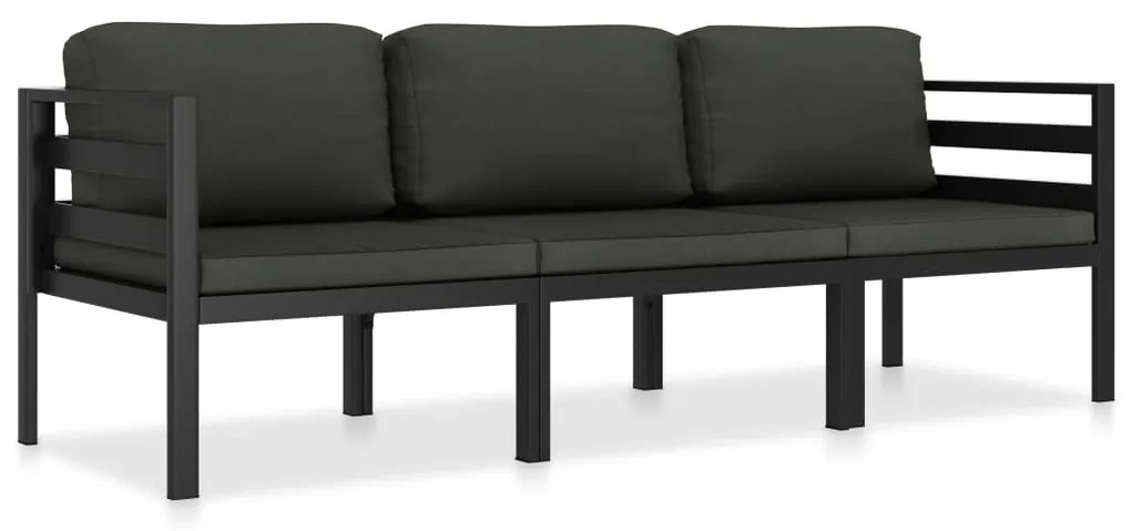 3 pcs conjunto lounge jardim com almofadões alumínio antracite