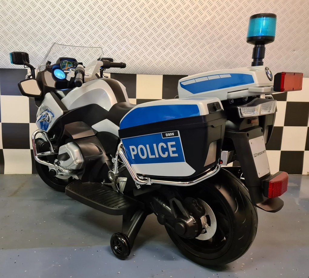 Mota eletrica para crianças policia BMW R1200 Pneus Borracha Branca