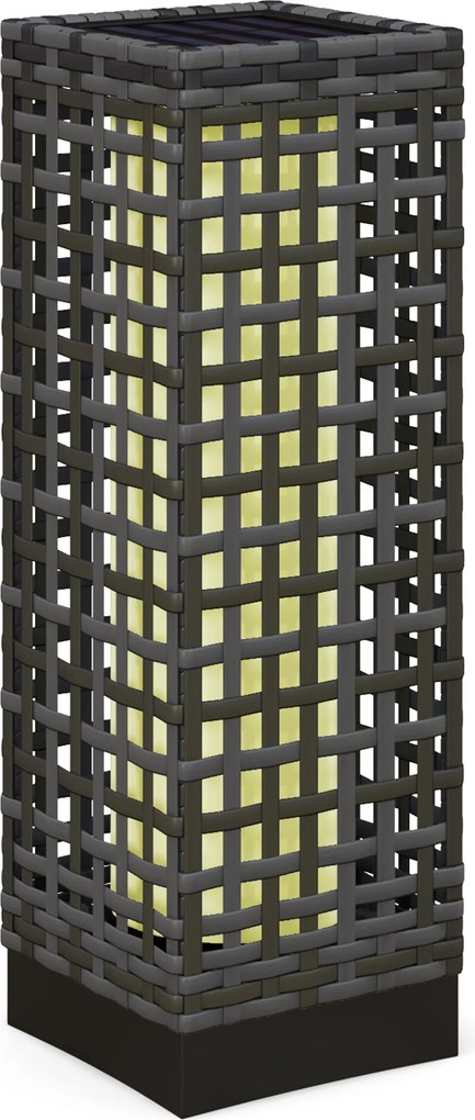 Outsunny Luminária exterior com módulo solar, automação de ligação, 8 h de funcionamento, aparência rattan, aço, 15,5 x 15,5 x 46 cm, Cinza | Aosom Portugal