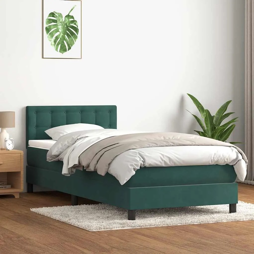 vidaXL Cama com molas/colchão verde-escuro 90x210 cm veludo