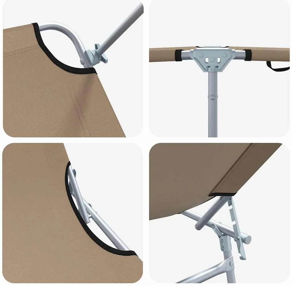 Espreguiçadeiras Dobráveis 2 pcs com Teto Taupe 600D Oxford Fabric
