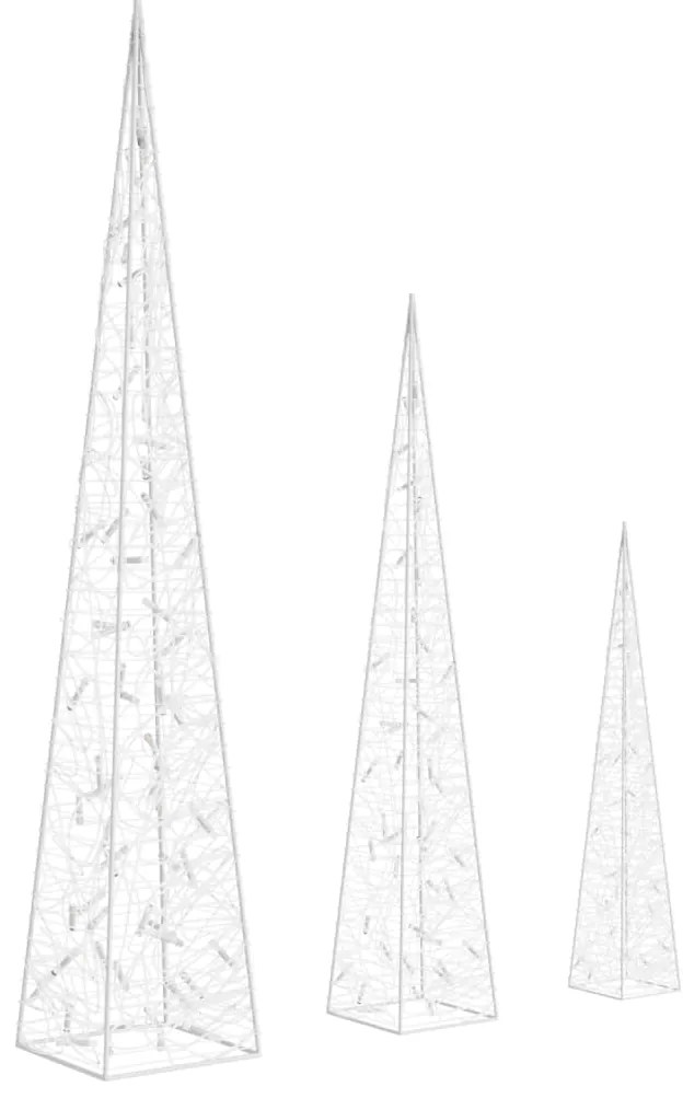 Conj. cones decorativos acrílico 60/90/120cm LEDs branco frio