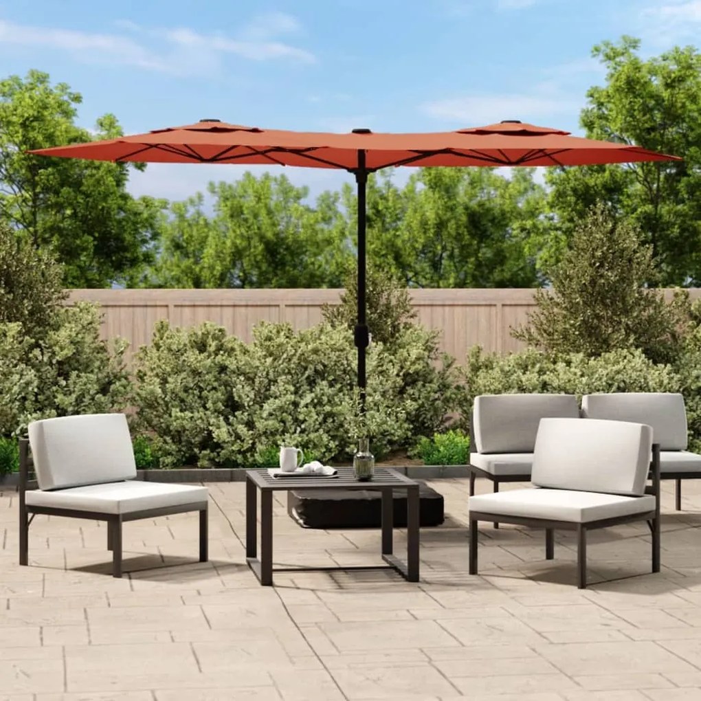 Guarda-sol de jardim c/ cabeça dupla/LED 316x240 cm terracotta
